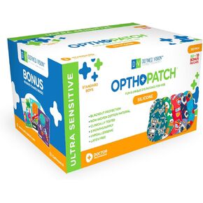 Opthopatch Eye Patches for Kids with Ultra Sensitive Silicone Adhesive, 100 Hypoallergenic Patches for Amblyopia & Lazy Eye, Cool Boy-Friendly Designs, 3 Rewards Chart Included by Defined Vision