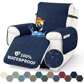 XINEAGE 100% Waterproof Recliner Chair Cover, Non Slip Covers for Recliner Chair with Pocket, Washable Dog Recliner Couch Cover with Elastic Straps (Coffee, 23.6")