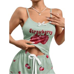 SweatyRocks Women's Summer Strawberry Print Cami Top Cute Pajama Top Slim Fit