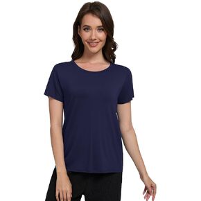 WiWi Pajama Top for Women Short Sleeve Scoop Neck Pajamas Soft Viscose from Bamboo Basic Solid T-Shirt PJ S-XXL
