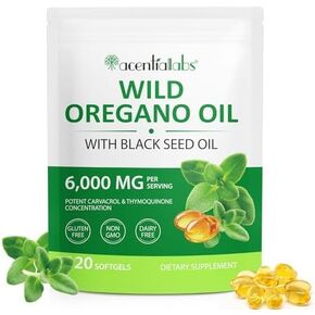 Oil of Oregano Softgels 6000mg, 120 Count | 2 in 1 Formulated with Black Seed Oil 200mg, Organic Oregano Oil Capsules, High Carvacrol & Thymoquinone for Immune Support | Non-GMO, Gluten-Free