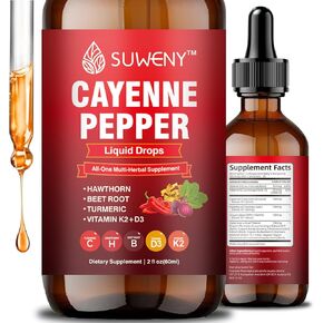 Cayenne Pepper Extract Liquid Drops - 60ml Rapid Absorption Formula | Supports Digestion, Blood Flow & Circulation | Natural, Non-GMO, Vegan-Friendly (1)