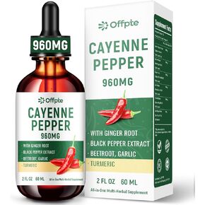 Cayenne Pepper Drops مكملات السائل 9 في مجمع واحد مع توت الزعرور ، ومسحوق جذر البنجر ، والكركم ، وفيتامين K2 D3 ، القرفة سيلان ، باناكس جينسنغ ، مستخلص البربرين للهضم