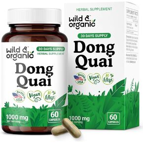 Wild & Organic Dong Quai Capsules for Women - 1000 mg per Serving - Dong Quai Root Supplement - 30-Day Supply - Traditional Angelica Sinensis - Non-GMO, Vegan - 60 Count