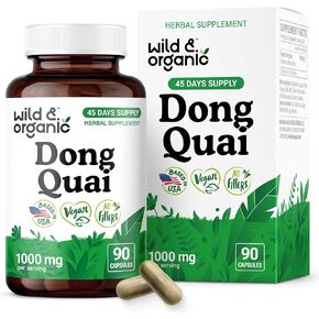 كبسولات Dong Quai البرية والعضوية للنساء - 1000 ملغ لكل وجبة - ملحق Dong Quai Root - العرض 45 يومًا - Angelica Sinensis التقليدية - غير المعدلة وراثيًا ، نباتي - 90 عددًا