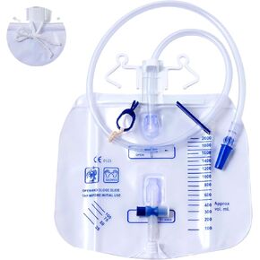 5 Packs Urinary Drainage Bag with Anti-Reflux Chamber, Urine Bag with 2000 mL Volume for Adult，Clips and Hanging Hook, Professional Urinary Bag for Home and Hospitals Health Aids