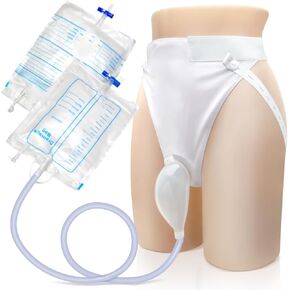 Catheter for Men, Urine Collection Bag for Elderly Men Male Age 80, Reusable Portable Silicone Urinal with 2 Bags (White-Men)