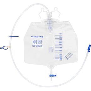 Urinary Drainage Bags 4000mL, 3-Pack Professional Catheter Bags with Unique Anti-Reflux Drip Chamber, Thickened Drainage Tube, Adjustable Clips & Hanging Hook for Home and Hospital Use
