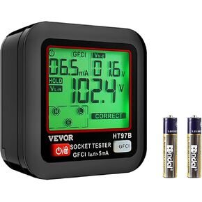 VEVOR Outlet Tester, Electrical GFCI Trip Tester, LCD Display Receptacle Detector for 7 Common Wiring Faults, 3 Prong Socket Detector with Auto Shutoff & Low Battery Indicator, CAT II 300V Rating