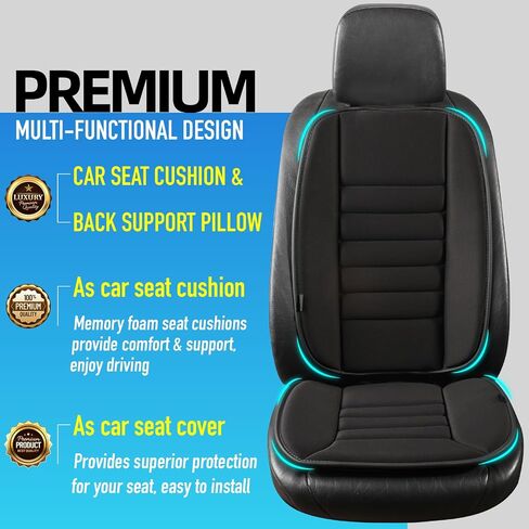 Car Seat Cushion with Back Support Pillow, Comfy Lumbar Support & Seat Cushion, Memory Foam Driving Pillow for Back-Sciatica Pain Relief, Auto Pad Suitable for Car, Truck, SUV - Black in Saudi Arabia