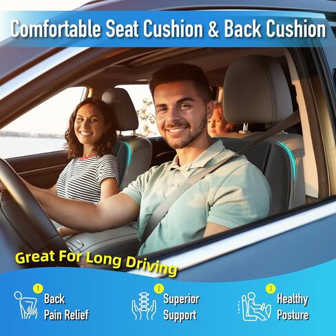 Car Seat Cushion with Back Support Pillow, Comfy Lumbar Support & Seat Cushion, Memory Foam Driving Pillow for Back-Sciatica Pain Relief, Auto Pad Suitable for Car, Truck, SUV - Black in Saudi Arabia