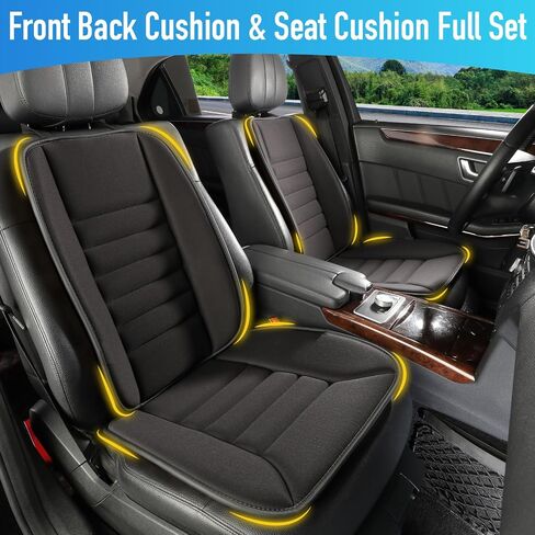 Car Seat Cushion with Back Support Pillow, Comfy Lumbar Support & Seat Cushion, Memory Foam Driving Pillow for Back-Sciatica Pain Relief, Auto Pad Suitable for Car, Truck, SUV - Black in Saudi Arabia