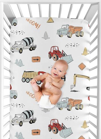 Sweet Jojo Designs Slate Blue Boy Fitted Crib Sheet Baby or Toddler Bed Nursery - for The Construction Truck Transportation Collection in Saudi Arabia
