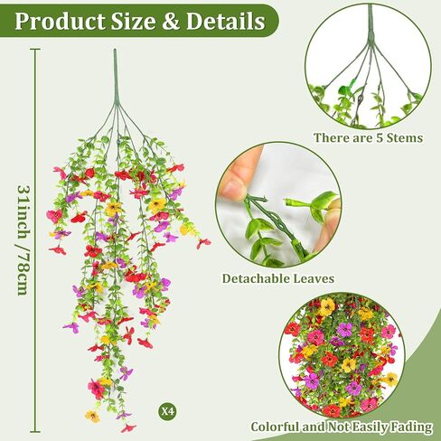 TURNMEON 4 Pcs Artificial Hanging Fall Flowers Fake Mums for Outdoors Fall Decorations, UV Resistant Hanging Plants Faux Silk Daisy Flowers for Autumn Decor Outside Gardens Porch Home Indoor (Orange) in Saudi Arabia