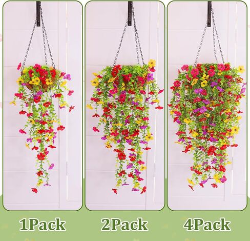 TURNMEON 4 Pcs Artificial Hanging Fall Flowers Fake Mums for Outdoors Fall Decorations, UV Resistant Hanging Plants Faux Silk Daisy Flowers for Autumn Decor Outside Gardens Porch Home Indoor (Orange) in Saudi Arabia