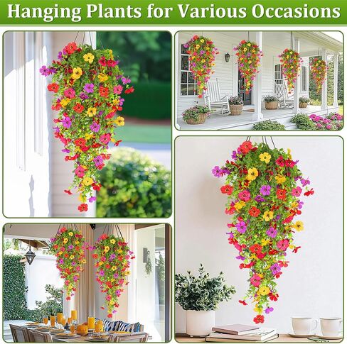 TURNMEON 4 Pcs Artificial Hanging Fall Flowers Fake Mums for Outdoors Fall Decorations, UV Resistant Hanging Plants Faux Silk Daisy Flowers for Autumn Decor Outside Gardens Porch Home Indoor (Orange) in Saudi Arabia