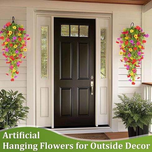 TURNMEON 4 Pcs Artificial Hanging Fall Flowers Fake Mums for Outdoors Fall Decorations, UV Resistant Hanging Plants Faux Silk Daisy Flowers for Autumn Decor Outside Gardens Porch Home Indoor (Orange) in Saudi Arabia