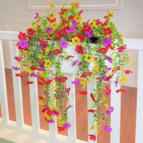 TURNMEON 4 Pcs Artificial Hanging Fall Flowers Fake Mums for Outdoors Fall Decorations, UV Resistant Hanging Plants Faux Silk Daisy Flowers for Autumn Decor Outside Gardens Porch Home Indoor (Orange) in Saudi Arabia