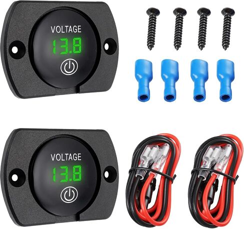 2PCS Green Light Battery Voltage Gauge DC 12V 24V Digital Display Voltage Meter Waterproof Voltmeter with Touch Switch for Boat Marine ATV Car Motorcycle Truck Boat RV in Saudi Arabia