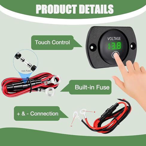 2PCS Green Light Battery Voltage Gauge DC 12V 24V Digital Display Voltage Meter Waterproof Voltmeter with Touch Switch for Boat Marine ATV Car Motorcycle Truck Boat RV in Saudi Arabia