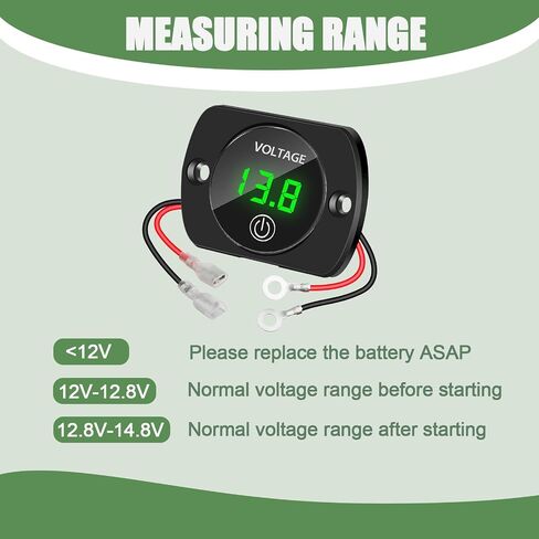 2PCS Green Light Battery Voltage Gauge DC 12V 24V Digital Display Voltage Meter Waterproof Voltmeter with Touch Switch for Boat Marine ATV Car Motorcycle Truck Boat RV in Saudi Arabia
