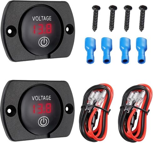 2PCS Green Light Battery Voltage Gauge DC 12V 24V Digital Display Voltage Meter Waterproof Voltmeter with Touch Switch for Boat Marine ATV Car Motorcycle Truck Boat RV in Saudi Arabia