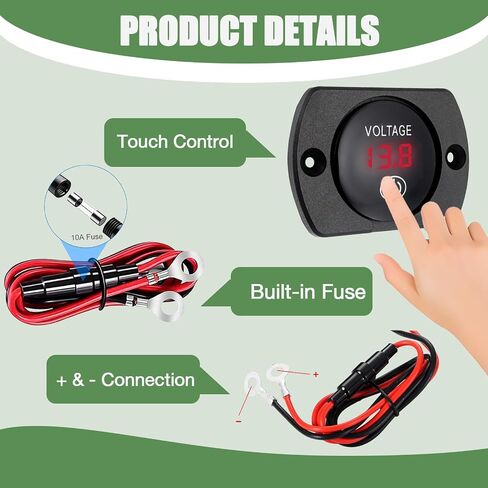 2PCS Green Light Battery Voltage Gauge DC 12V 24V Digital Display Voltage Meter Waterproof Voltmeter with Touch Switch for Boat Marine ATV Car Motorcycle Truck Boat RV in Saudi Arabia