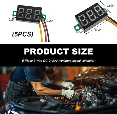 5 PCS Mini Digital Voltage Meter, DC 0~30V Three-Wire Digital Voltmeter Gauge Tester, 0.36" Calibratable LED Display Panel Mount Car Motorcycle Voltmeter Battery Monitor (Green) in Kuwait