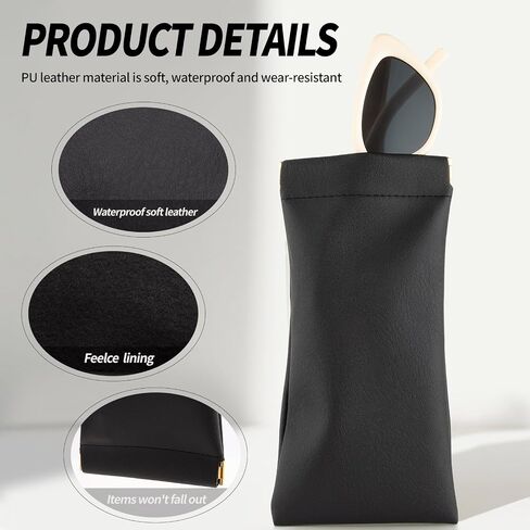 3 pack leather eyewear case PU soft sunglasses bag squeeze top portable lightweight eyewear case for men and women in Saudi Arabia