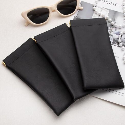 3 pack leather eyewear case PU soft sunglasses bag squeeze top portable lightweight eyewear case for men and women in Saudi Arabia