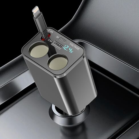 Retractable Car Charger 4 in 1, 100W Super Fast Phone Charger with Dual Retractable Cables for i Phone and Type C Compatible for i Phone 15/14/13/12 Pro Max XR,iPad,Galaxy S23/S22 and More in Saudi Arabia
