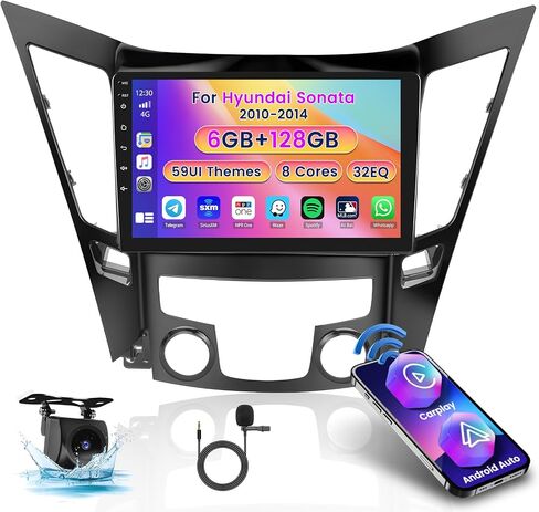 Roinvou 2+32G Android CarPlay Stereo لـ 2010-2014 Hyundai Sonata، شاشة تعمل باللمس مقاس 9 بوصات داخل لوحة القيادة ونظام تحديد المواقع العالمي (GPS) مع CarPlay لاسلكي مدمج يدعم Android Auto Mirror Link BT RDS AHD DSP in Kuwait