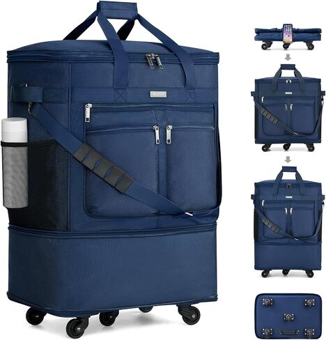 MILADA Travel Luggage Bag Suitcases with Wheels Expandable Foldable Travel Bag Collapsible Rolling Duffle Bag Large Suitcase for Men Women without Telescoping Handle, Black in Kuwait