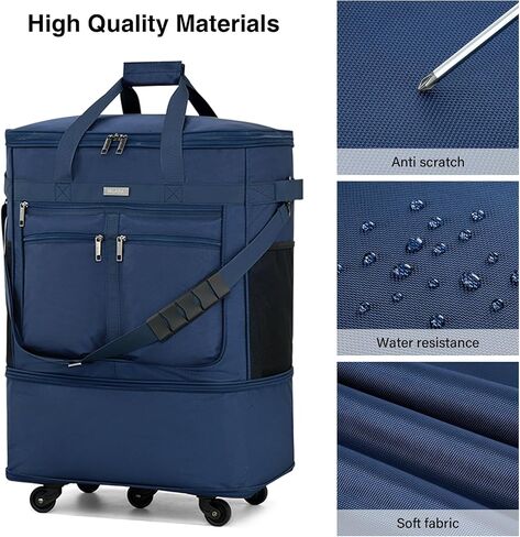 MILADA Travel Luggage Bag Suitcases with Wheels Expandable Foldable Travel Bag Collapsible Rolling Duffle Bag Large Suitcase for Men Women without Telescoping Handle, Black in Kuwait