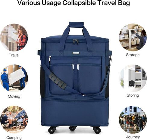 MILADA Travel Luggage Bag Suitcases with Wheels Expandable Foldable Travel Bag Collapsible Rolling Duffle Bag Large Suitcase for Men Women without Telescoping Handle, Black in Kuwait