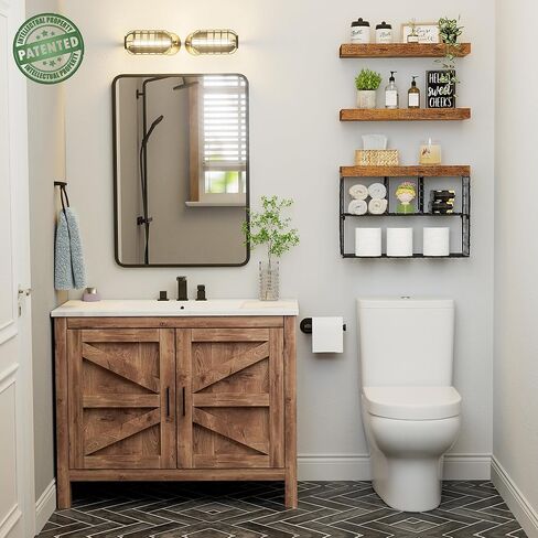 Bathroom Floating Shelves for Wall - Shelf Over Toilet Storage Small Farmhouse Decor Shelves (15.7 inch, Set of 3, Rustic Brown) in Kuwait