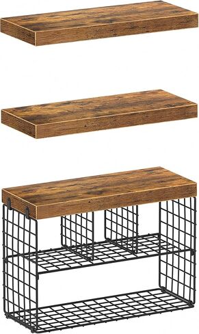 Bathroom Floating Shelves for Wall - Shelf Over Toilet Storage Small Farmhouse Decor Shelves (15.7 inch, Set of 3, Rustic Brown) in Kuwait