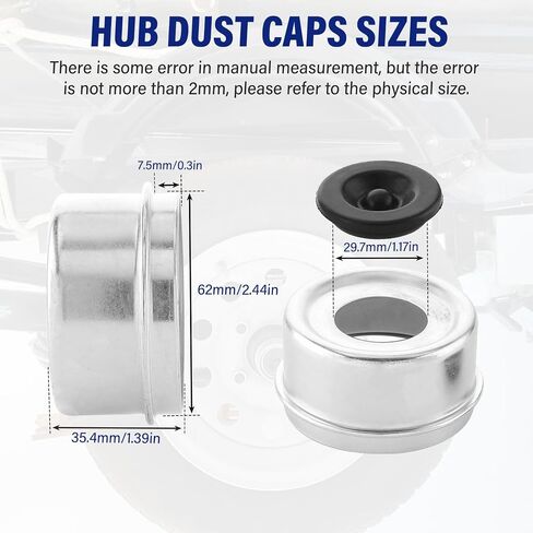 4 PCS 2.44 '' Trailer Hub Cap Cap Cap Cape Axle Axle مع 8 مقابس مطاطية ، وعجلات فولاذية تحمل أغطية الغبار لأكثر من 5200 إلى 6000 رطل قارب Dexter EZ Lube Camper RV in Kuwait
