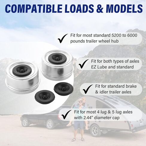 4 PCS 2.44 '' Trailer Hub Cap Cap Cap Cape Axle Axle مع 8 مقابس مطاطية ، وعجلات فولاذية تحمل أغطية الغبار لأكثر من 5200 إلى 6000 رطل قارب Dexter EZ Lube Camper RV in Kuwait