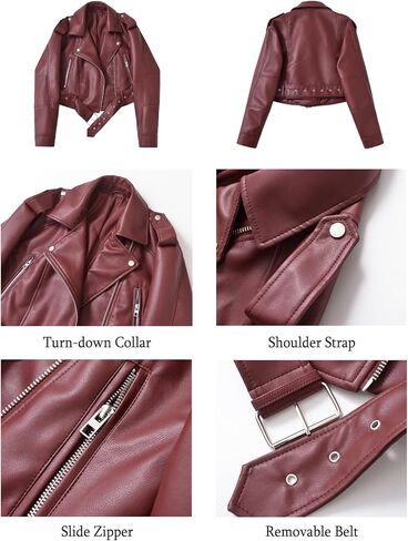 LY VAREY LIN Women Faux Leather Cropped Jacket Vegan Motor Biker Coat with Belt in Saudi Arabia