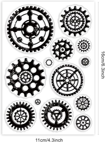 Globleland Vintage Gear Clock Clear Clear Clock Time Silicone Clear Stamp Gear Wheel Stamps Forms for DIY Scrapbooking and Cards Making Photo Journal 6.3x4.33inch in Saudi Arabia