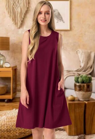 SIORO 100% Merino Wool Women's Sleeveless Dress Casual Solid Tank Dress for Women Knee-Length Summer Dresses with Pockets in Saudi Arabia