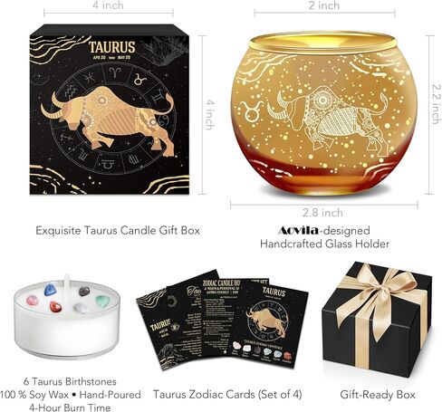 AOVILA Taurus Gifts for Women Gold Votive Candle Holder Tea Light Candle Holder with Tea Light Candle Gift Set for Zodiac Astrology Birthday Gifts Women Mother Home Decor Table Centerpiece in Kuwait