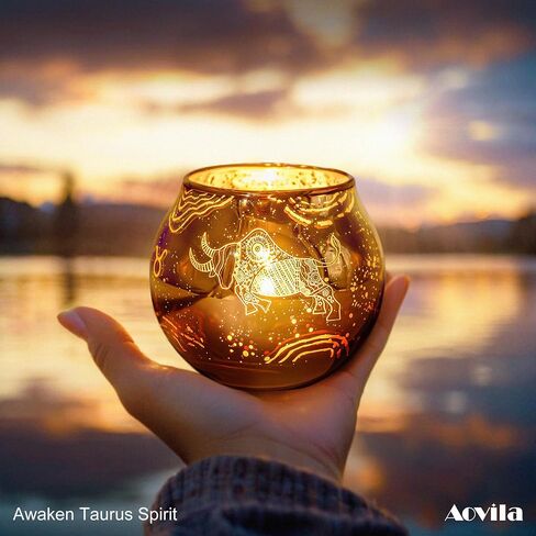 AOVILA Taurus Gifts for Women Gold Votive Candle Holder Tea Light Candle Holder with Tea Light Candle Gift Set for Zodiac Astrology Birthday Gifts Women Mother Home Decor Table Centerpiece in Kuwait