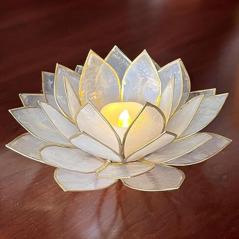 Moonshadow Handmade Capiz Shell Lotus Tea Light Holder, Elegant Blooming Flower Design with Natural Translucent Finish, Ideal for Home Decor, Meditation, Weddings & Serene Centerpieces, Natural in Saudi Arabia