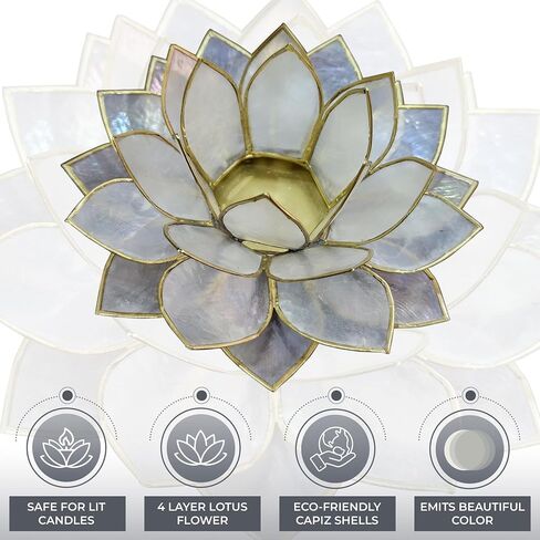 Moonshadow Handmade Capiz Shell Lotus Tea Light Holder, Elegant Blooming Flower Design with Natural Translucent Finish, Ideal for Home Decor, Meditation, Weddings & Serene Centerpieces, Natural in Saudi Arabia