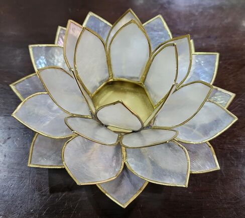 Moonshadow Handmade Capiz Shell Lotus Tea Light Holder, Elegant Blooming Flower Design with Natural Translucent Finish, Ideal for Home Decor, Meditation, Weddings & Serene Centerpieces, Natural in Saudi Arabia