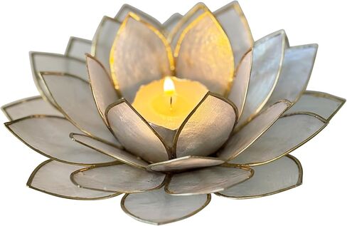 Moonshadow Handmade Capiz Shell Lotus Tea Light Holder, Elegant Blooming Flower Design with Natural Translucent Finish, Ideal for Home Decor, Meditation, Weddings & Serene Centerpieces, Natural in Saudi Arabia