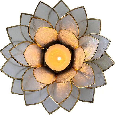 Moonshadow Handmade Capiz Shell Lotus Tea Light Holder, Elegant Blooming Flower Design with Natural Translucent Finish, Ideal for Home Decor, Meditation, Weddings & Serene Centerpieces, Natural in Saudi Arabia