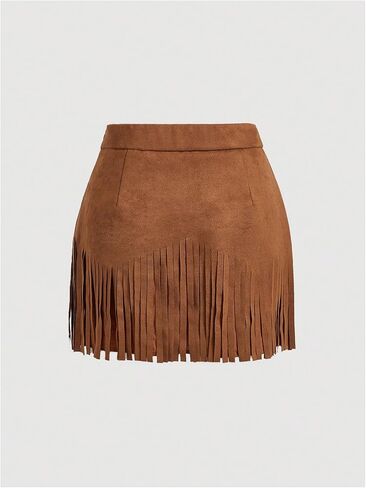 Sweatyrocks Women's Faux Suede Fringe Skirt High Checled Tassel Mini Cowgirl Tarts in Kuwait